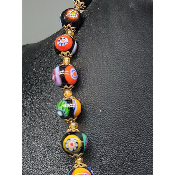 Handpainted Millefiori Pearl Necklace 23" Graduated Sizes Iconic Italian Design - Picture 9 of 16